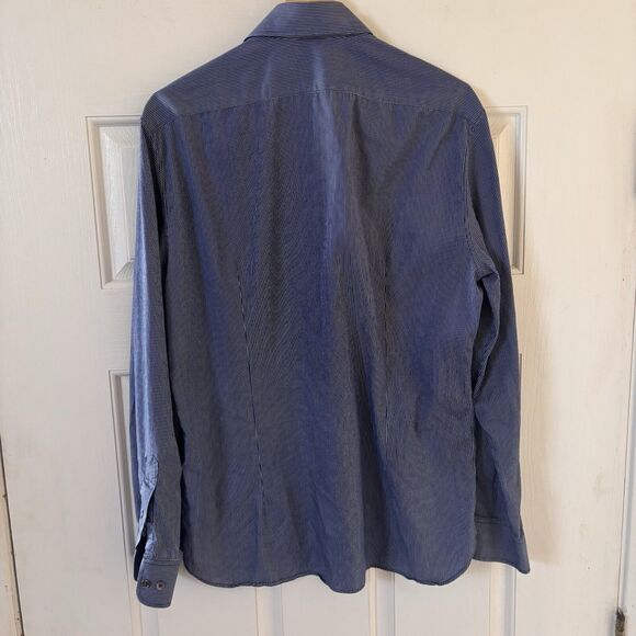 John‎ Varvatos Mens Dress Shirt Preppy Slim Blue 16 (34-35) Designer USA Luxury - Picture 7 of 11